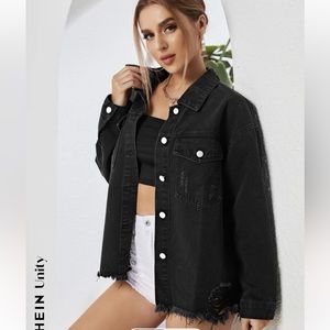 Black Jean Jacket, couple distressed parts on it!